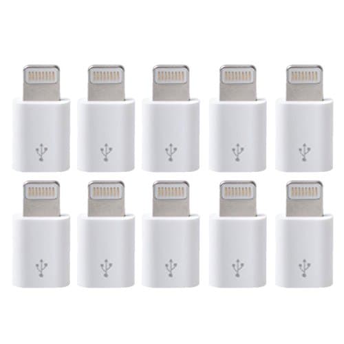 Micro USB to 8-Pin Converter Adapter Connector [Set of 10] - White - 7 / 6 / 5 / iPod Touch / iPad Mini / Air 2