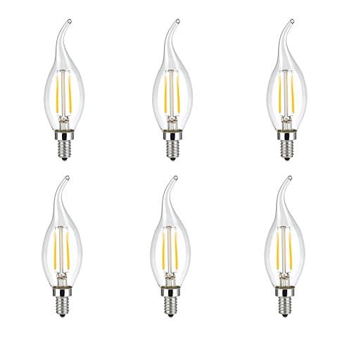 CIMC LLC Equivalent 20 Watt Vintage Edison Light Bulb 2W LED Candelabra Base Bulbs Dimmable Filament C35, 220V E14 Medium Base,5730 Chip,6000-6500k Soft White 180LM Decorative-6 Pack