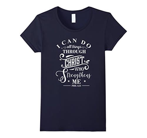 Women's I Can Do All Things Philippians 4:13 T-Shirt Bible Verse Tee Medium Navy