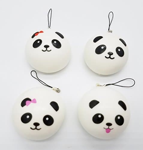 4 SLOW RISE MEDIUM Squishy Round White Color Panda Bread Charm Mascot Set ~US Seller~