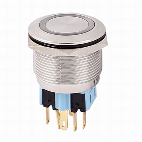 Uptell DC 12V White LED Light 25mm Mounted Dia DPST NO/NC Push Button Switch