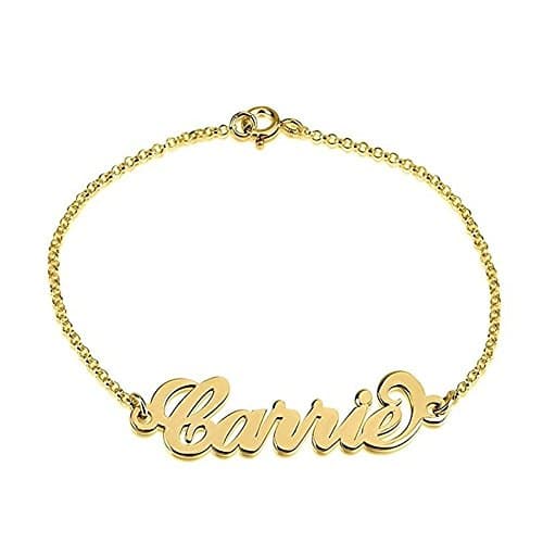 Personalized 925 Sterling Silver Name Anklet Charm Bracelet Custom Made with Any Names (gold-plated-base 7.5"(19cm)-Large) Golden7.5 inches