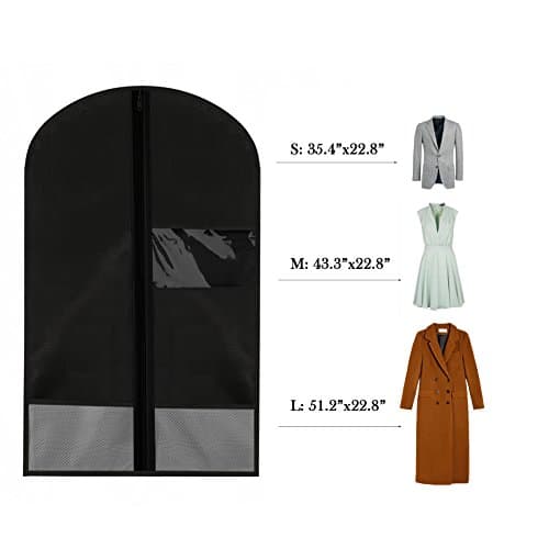 Breathable Dust-Proof Garment Bag with Clear Window and 2 Mesh Pockets, 35"x22.8" Anti-Moth Durable Oxford Cloth Suit Covers with Zipper for Suit, Dresses, Linens, Storage or Travel(S, Black)