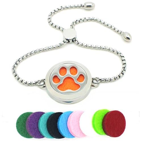Efantina Aniaml Dog Paw Aromatherapy Essential Oils Diffuser Bracelet bangles- Stainless Steel perfume 25mm locket Jewelry For girls&amp;Women with 10pcs washable refill pads