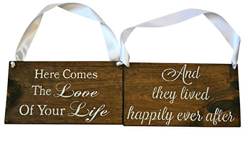 Double Sided/Reversible Ring Bearer Sign | Wedding Signs | Here Comes The Love of Your Life | Happily Ever After | Rustic Wedding Signs | Wood Custom Signs