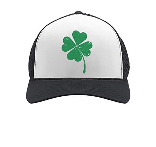 Generic ST. Patrick's Day Shamrock Irish Green Four-Leaf Clover Trucker Hat Mesh Cap (Black/White)
