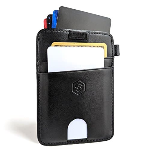 Strapo Design - Expandable Minimalist Wallet - Slim &amp; Secure Wallet - With Elastic Strap, Premium Durable Leather, RFID Blocking, Convenient pull-out strap, (Black)