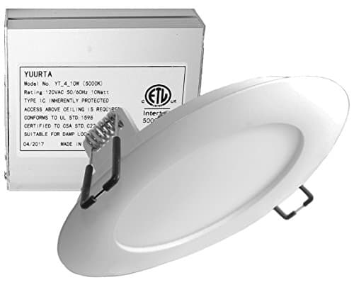 YUURTA 4-Inch 10W 120V Recessed Ceiling LED Light Dimmable Retrofit Ultra-Thin Downlight with Remote Driver in Junction Box Round Slim Panel ETL Listed IC Rated (5000K, 1-pack)