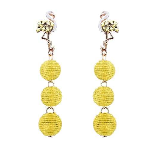 Long Thread Lantern Ball Dangle Earrings with Enamel Flamingo Ear Studs For Women