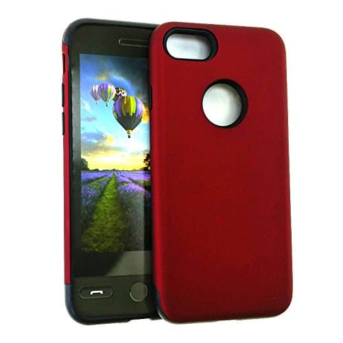 (Apple iPhone 7 Plus) (Hybrid MYVI 2 in 1 Case) Rubberized Dark Red Snap Black Skin