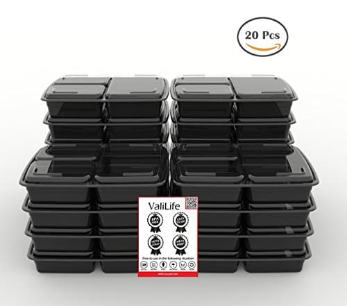 Meal Prep Containers, [20 Pack] Valilife 3 Compartment Food Prep Containers (33oz 3 compartment)