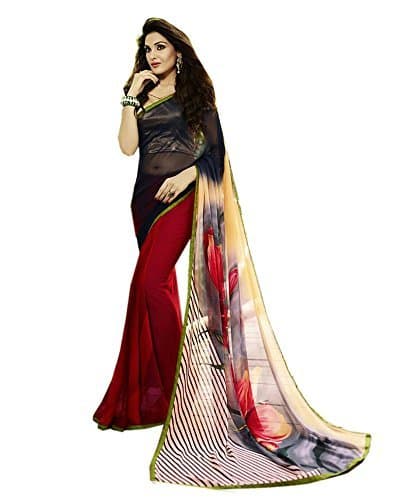 Digital printed Printed saree &amp; Embroidery Blouse