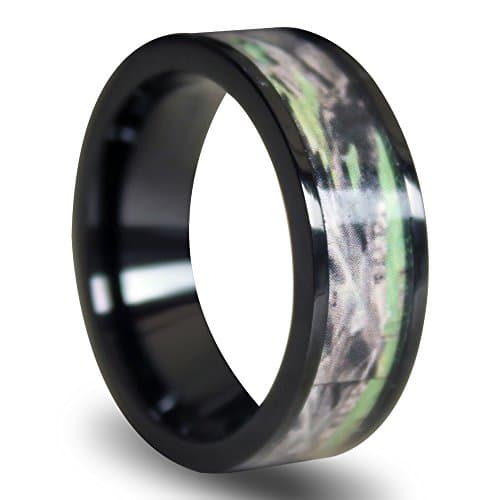 Light Weight Black Plated Flat Titanium Bands with Desert and Green Camouflage Inlay (8mm) (10)