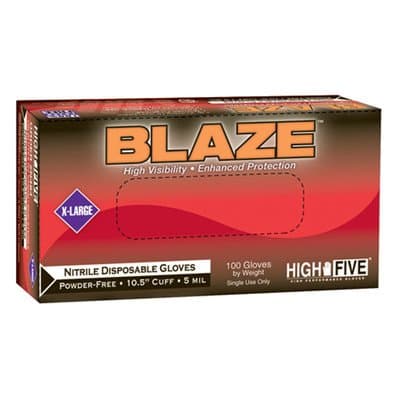 High Five Blaze 10.5" Nitrile Exam Gloves 1000 Count Case Size: Medium