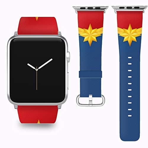 Wrist Band Strap with Captain Marvel Design Compatible with Apple Watch iWatch All Series 38 40 42 44 mm Series 1 Series 2 Series 3 Series 4 Leather Replacement Strap