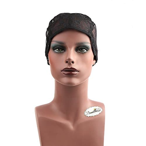 Demi Queen Basic Double Lace Wig Caps Durable Swiss and French Lace Caps for Making Own Wig (M, Black)