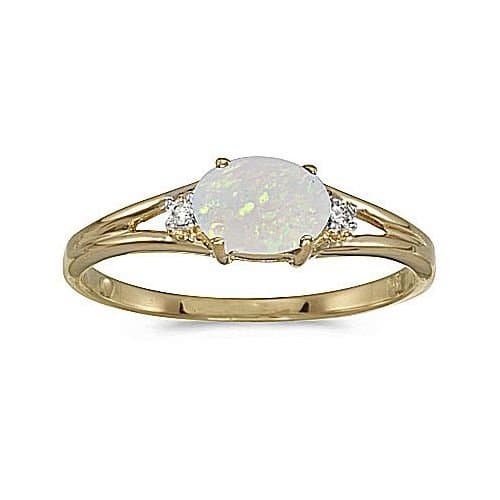 14kt Yellow Gold Oval Opal and Diamond Ring