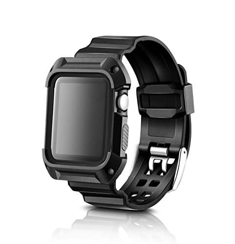 Band for Apple Watch Case, MeriCino Rugged Protective Case Silicone Band Sport Replacement Bracelet Strap with Frame Case for iWatch Series 3/Series 2/Series 1(38mm)