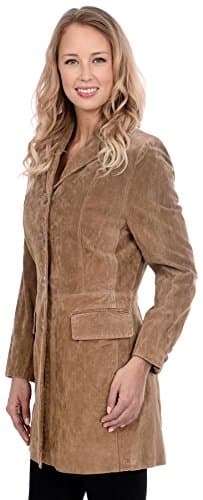 Nuage Sport Classic Trendy Collared Button Up Leather Suede Jacket Light Tan Medium