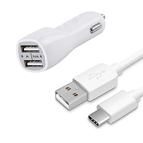 Samsung Galaxy S8/ S8 Plus USB Type C Car Charger, LG G5 Car Charger, 3.1A 2-Port USB Adapter and 3.3ft Type C to A Charging Cable Cord