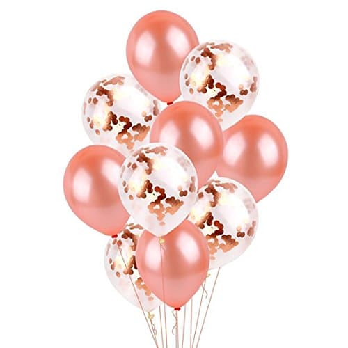 TyeSupply SOLID ROSE GOLD and Confetti Balloon 18 Inch Set | 14Pcs PREMIUM QUALITY, 7 Confetti 18" Rose Gold, 7 18" Solid Rose Gold Party Balloons for BIRTHDAYS, WEDDINGS, SHOWERS, PARTY DECORATIONS
