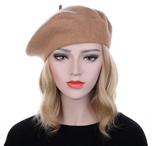 French Style Classic Solid Color 100% Wool Beret Beanies Cap Hats(Camel)