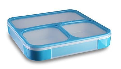 Leox Slim Lunch Box Bento Box 3 Compartments Lunch Box Lunch/Storage Jar Food To Go Breakfast Food Container Food Container with Divider – Blue/Clear