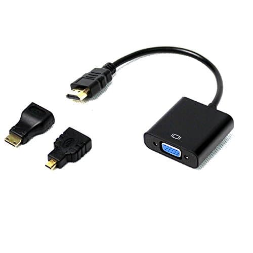 3 in1 HDMI To VGA Adapter Converter Cable with Micro HDMI and Mini HDMI Connector, Standard HDMI Male With Audio output to VGA Female (Black)