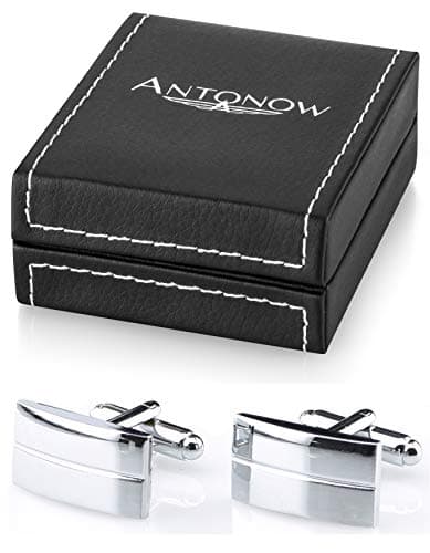 Antonow | Cufflinks for men | For weddings & as a present for men | Silver & stainless steel | 20x12mm | Gift set