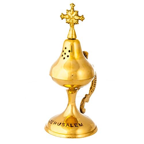 NEW authentic brass copper Jerusalem 7 inch holy sepulchre BLESSED table incense burner from Jerusalem