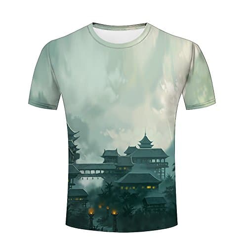 Jiacool Creative 3D T Shirt Old Courthouse Printed Graphic Casual Men Tees Top Short Sleeve M