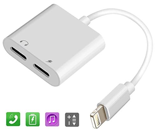LABOL Dual Headphones Adapter Compatible with iPhone 7/7 Plus/8/8 Plus/X/Xr/Xs/Xs Max - 2 in 1 Charge and Listen - White