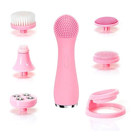 Chainer Multi-function Ultrasonic Sonic Facial Cleansing Brush Silicone Waterproof Anti-Aging Face Massager Deep Cleansing with 8 brush heads -Electric Facial Exfoliator-USB Rechargeable (PINK)