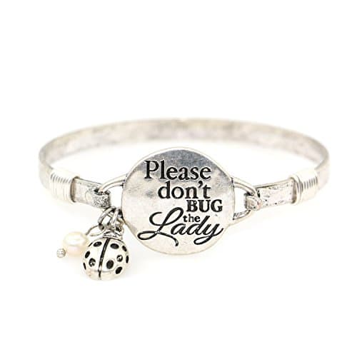 Please Don't Bug The Lady Handmade Beautiful Bangle Bracelet with Wire Design and Cute Ladybug Charm and Bead