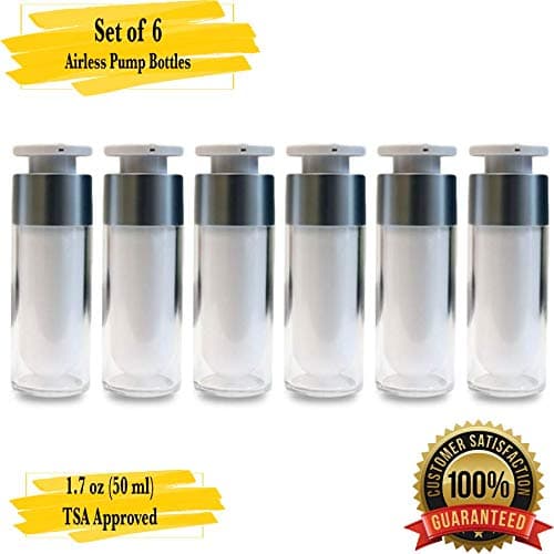 MM Packaging Luxury Airless Pump White Bottles, Refillable Airless Containers, Air Pump Bottles for Cosmetics, Foundations, Lotions and Serum (Set of 6)