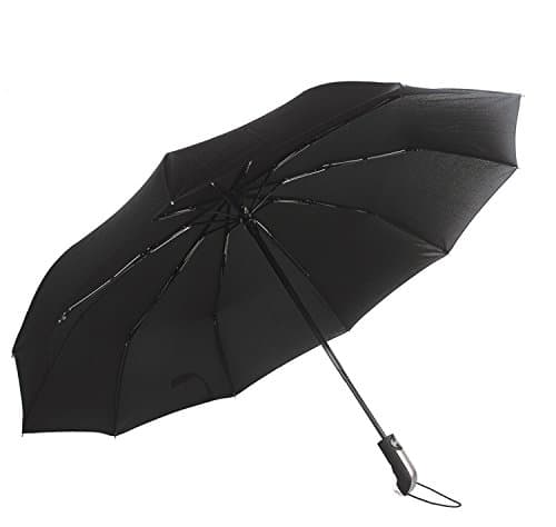HENWS Auto Open Close Travel Umbrella Tri-folded Windproof with 10 Ribs Black