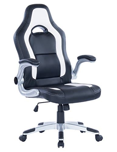 Killbee Large Ergonomic Gaming Chair High Back Swivel Executive Office Chair Adjustable Flip-Up Armrest Leather Bucket Seat Over 400lbs Capacity(White)