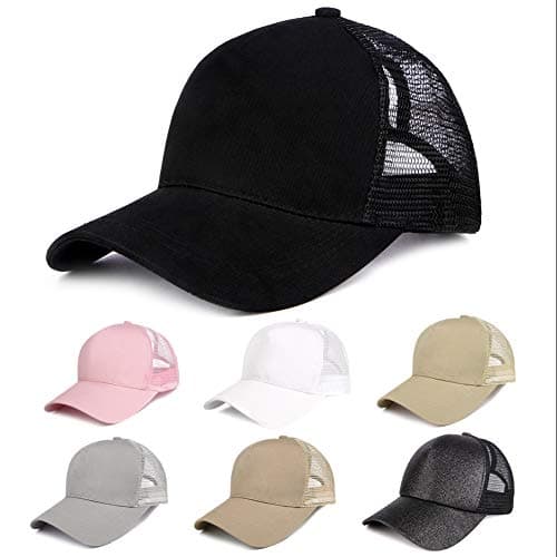 HYKYMY Ponytail Baseball Cap Hat Ponycap Messy Bun Mesh Adjustable Trucker Hats for Women 7 Colors