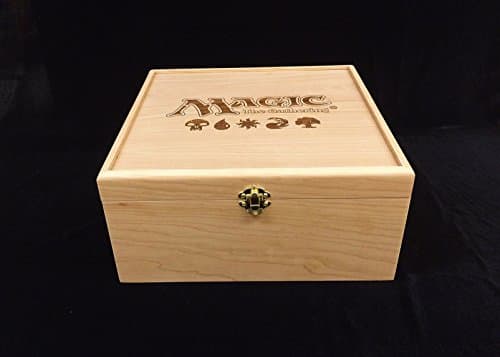 Magic the Gathering Logo with Mana Symbols Engraved Deck Box with Hinges &amp; Latch-10 1/4 x 10 1/4 x 4 3/4- with adjustable dividers - Cherry Boxes