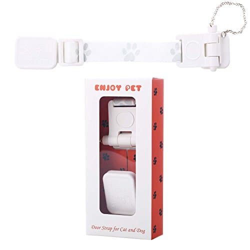 ENJOY PET Door Strap for Pets, Cat Doors for Interior Doors, Dog Door for French doors, Easily Pass for Cat &amp; Keep Dog Out, No More Pet Gate/Cat Door, Kitty Litter Box Dog Proof Adjustable Door Latch