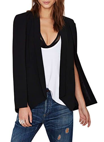 Azbro Women's Casual Cape Shawl Collar Split Sleeves Open Front Cloak Blazer