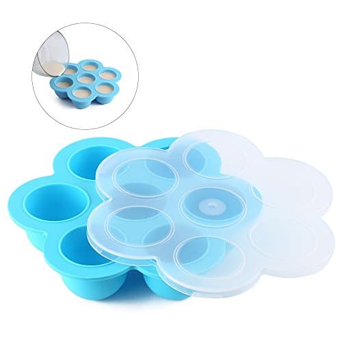 Yummy Sam Egg Bites Molds for Instant Pot Accessories, Silicone Storage Container and Freezer Tray with Lid for Baby Food, Reusable Freezer Tray Mold for Puree, Herbs, Ice Cubes, Sauces (BLUE)