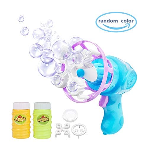 VCOSTORE Bubble Gun Blower for Kids with Bubble Solutions, Dip & Press Blaster Spinner Gun Toys Set with Extra Soap Dishes and Two Types Nozzles for Boys and Girls Gift Outdoor Indoor Fun Party Favor