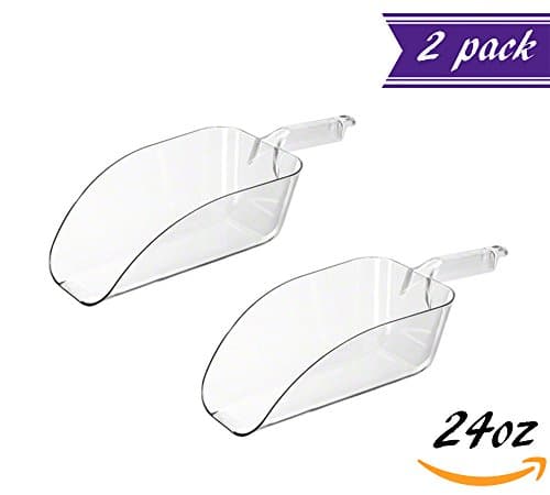 (2 Pack) 24 Oz Polycarbonate Utility Scoop, Sturdy Multifunctional Shovel for Ice, Dry Goods Candies, Popcorn, Spices, Pet Food, Flour, Bar, Buffet, Wedding Party, Heavy-Duty Shatter Resistance Scoops