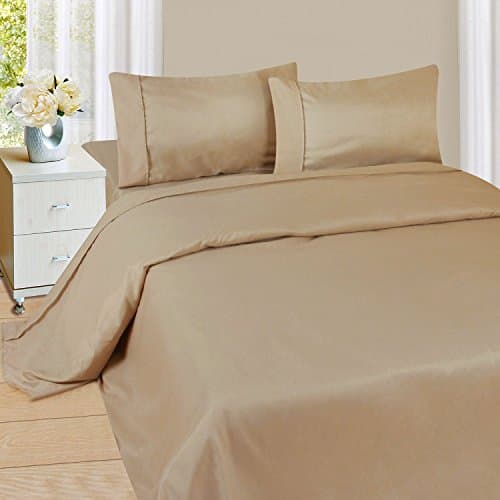 High Class Heavy Fabric Real 1500 Thread Count Egyptian Cotton Super Soft Sheet Set Full/Double Solid Taupe Fit Up to 15" Inches Deep Pocket Sheets By Royal Pine Linen