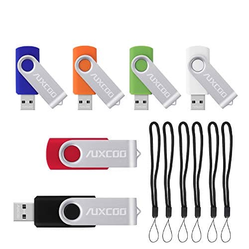 AUXCOO 6PCS 8GB Swivel Flash Drive, USB 2.0 Memory Stick Thumb Drive Bulk Pack Zip Drive (Black/Blue/Orange/Green/White/Red)