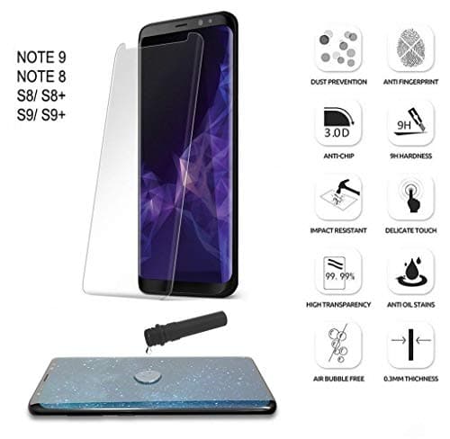 PlatinumV Full 3D UV Glue Curved Tempered Glass Screen Protector Liquid Dispersion Sensitive Ultra Thin Scratch Resistance Edge Screen Liquid Dispersion Easy Install For Samsung Note 8, 9 s8, 9 S8+,9+