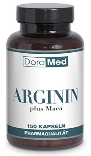 L-Arginine Plus Maca Capsules- 150 Highly Dosed Pharmaceutical-Quality Caps - 100% Pure Arginin + Maca Root Powder - 1.600mg Arginine Powder + 400mg Maca-Extract per Daily Serving - Backed by Amazon Guarantee