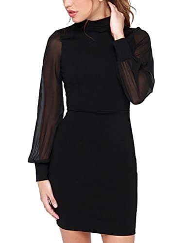 Gressa Women's Mock Neck Mesh Long Sleeve Backless Slim Sheath Club Party Dress Black US/10