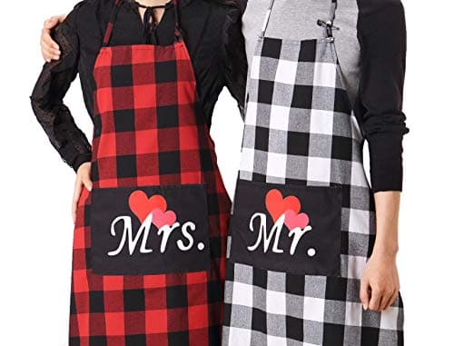 Mr. and Mrs. Plaid Matching Aprons-Couple Kitchen Baking Set-Personalized Cooking Bibs-Lumberjack Cotton Buffalo Check Pattern-Gift for Bridal Engagement Wedding Marriage Newlywed (Plaid Couple Set)